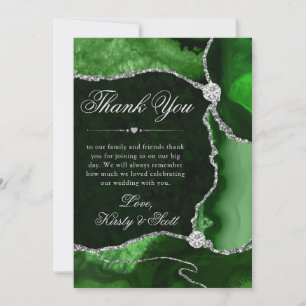 Elegant Green and Silver Glitter Agate Wedding Thank You Card
