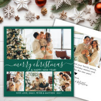 Elegant Green and White  4 Photo Collage Christmas