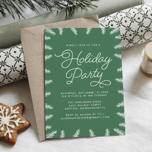 Elegant Green and White Pine Holiday Party Invitation