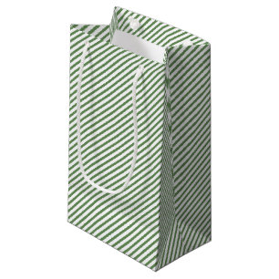 Elegant Green and White Thin Stripes Small Gift Bag