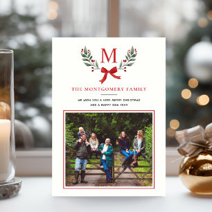 Elegant Green and White Watercolor Holly Greenery Holiday Card