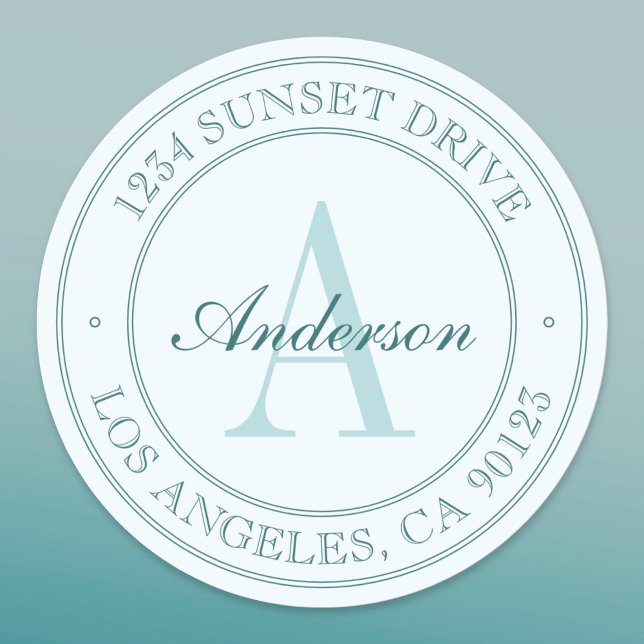 Elegant Green Aqua Monogram Classic Round Sticker (Creator Uploaded)