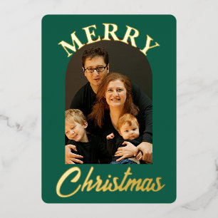 Elegant Green Arched Photo Foil Holiday Card
