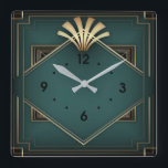 Elegant green Art Deco Square Wall Clock<br><div class="desc">Great Art Deco clock design. You will love it like others. Be free to use this design for other product or to personalize and add your text. Follow me for more. Thank you. Have a nice day.</div>