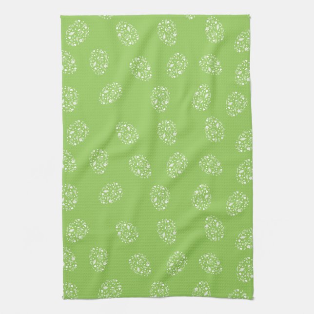 Elegant green background with ornamental eggs kitchen towel (Vertical)