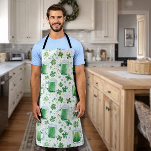 Elegant Green Beer Mugs and Shamrocks White Apron