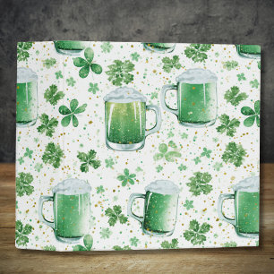 Elegant Green Beer Mugs and Shamrocks White Binder