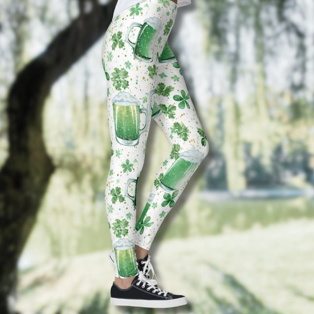 Elegant Green Beer Mugs and Shamrocks White Leggings (Creator Uploaded)