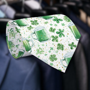 Elegant Green Beer Mugs and Shamrocks White Tie