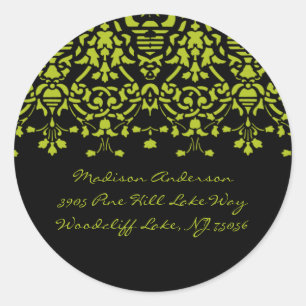 Elegant Green & Black Damask Address Label Sticker
