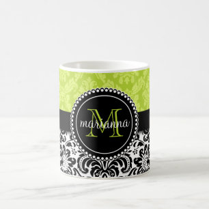 Elegant Green Black Damask Personalized Coffee Mug