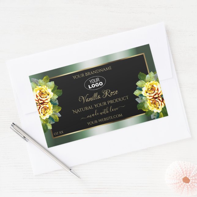 Elegant Green Black Product Label Yellow Rose Logo (Envelope)