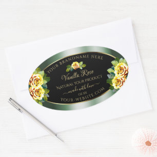 Elegant Green Black Product Labels Yellow Roses