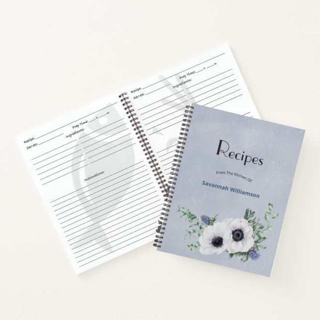 Elegant Green Blue Botanical Recipe  Notebook (Inside)