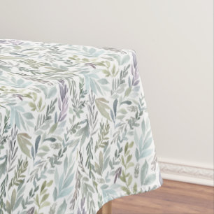 Elegant Green Blue Botanical Watercolor Tablecloth