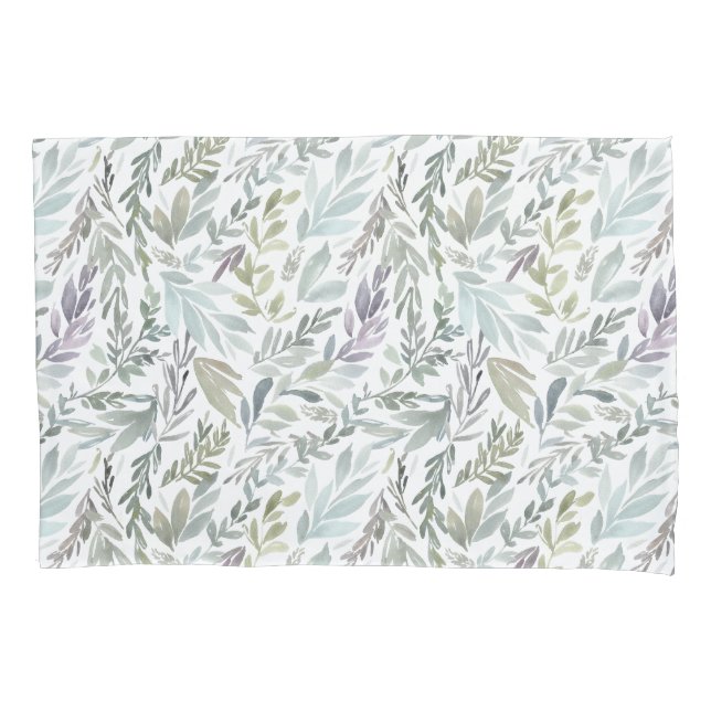 Elegant Green Blue Botanical Watercolor Twin Pillowcase (Front)