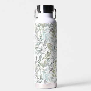 Elegant Green Blue Botanical Watercolor Water Bottle