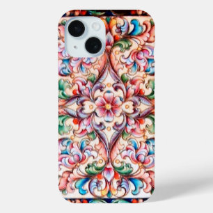 ELEGANT GREEN BLUE PINK RED FLORAL FANTASY iPhone 15 CASE