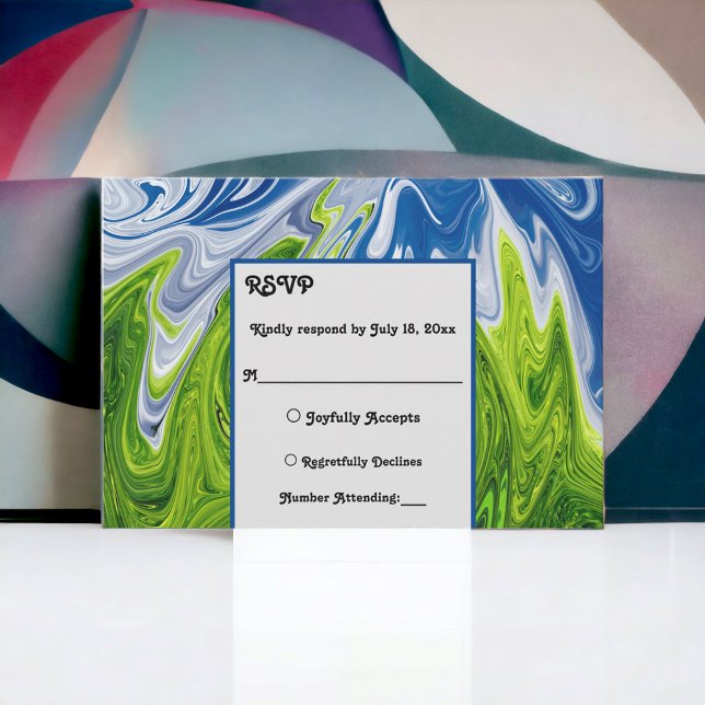 Elegant Green Blue Sky Landscape Abstract Wedding RSVP Card (Creator Uploaded)