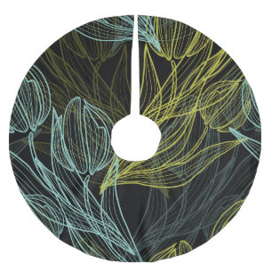 Elegant green, blue tulips pattern brushed polyester tree skirt