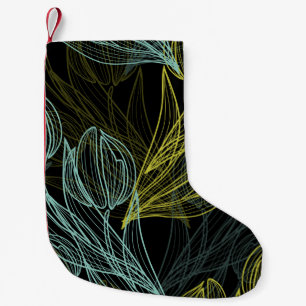 Elegant green, blue tulips pattern small christmas stocking