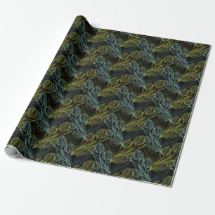 Elegant green, blue tulips pattern wrapping paper