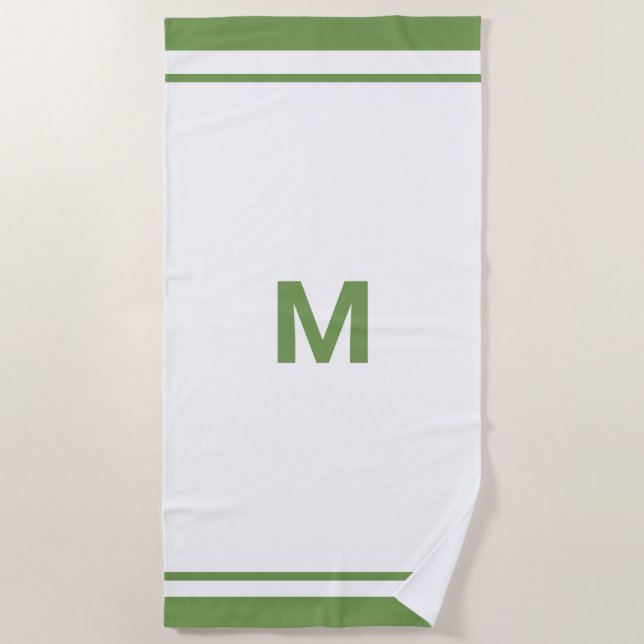 Elegant Green Border Script Monogram Letter  Beach Towel (Front)