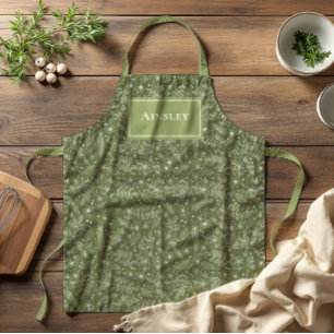 Elegant Green Botanical Family Christmas Apron