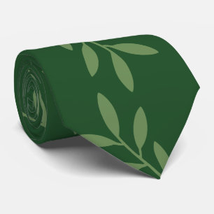 Elegant Green Botanical Leaves Pattern Men's Tie