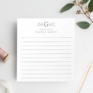 Elegant Green Botanical Monogram Lined Notepad