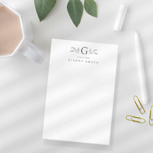 Elegant Green Botanical Monogram & Name Post-it Notes