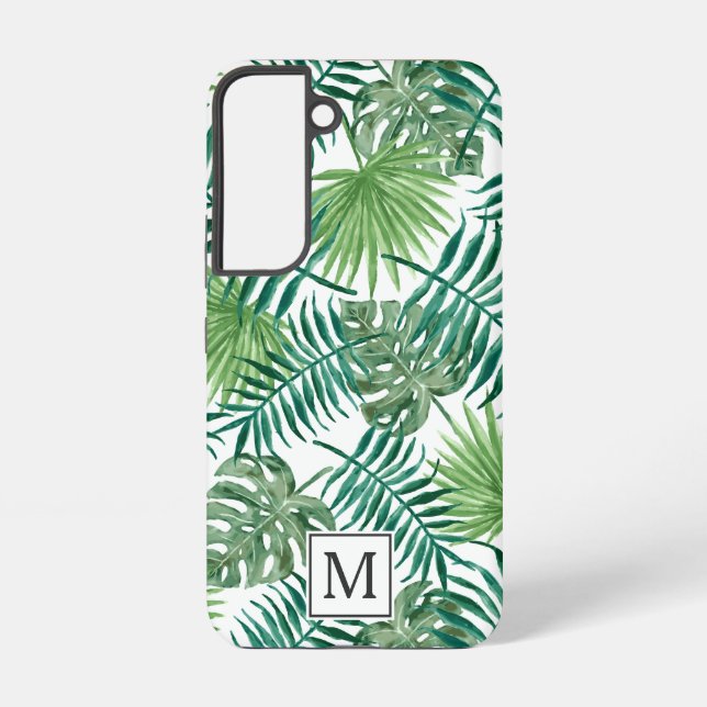 Elegant Green Botanical Pal Leaves Monogram Samsung Galaxy S22 Case (Back)