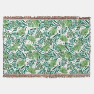 Elegant Green Botanical Palm Leaves Throw Blanket