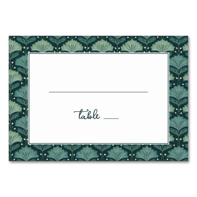 Elegant Green Botanical Pattern Table Number (Front)
