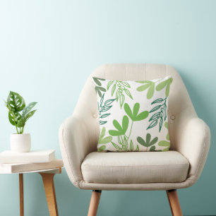 Elegant Green Botanical Pattern Throw Pillow