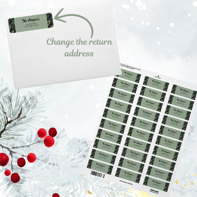 Elegant Green Botanical Return Adresse (Add some elegance to your Christmas mail with our beautiful return address labels)