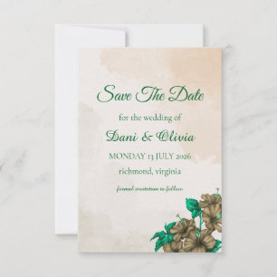 Elegant Green Botanical Save the Date Card