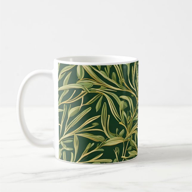 Elegant Green Botanical  Vintage Foliage Pattern  Coffee Mug (Left)