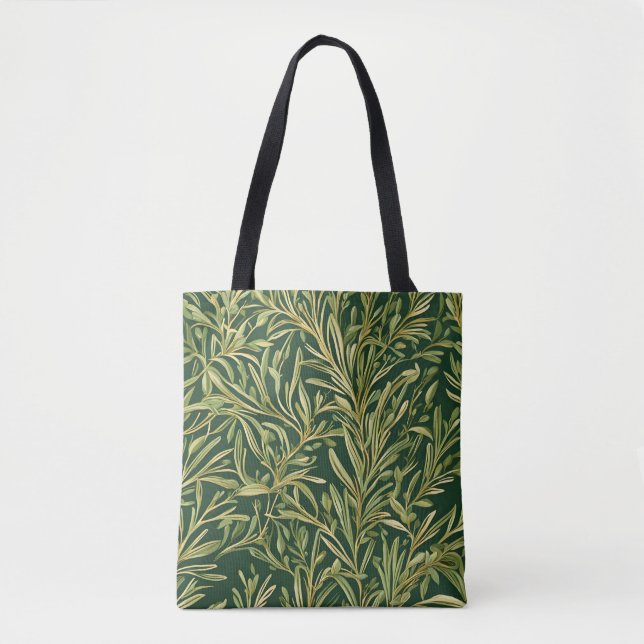 Elegant Green Botanical  Vintage Foliage Pattern  Tote Bag (Front)