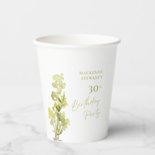 Elegant Green Botanical Watercolor 30th Birthday Paper Cups