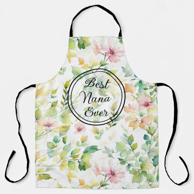 Elegant green botanical watercolor wildflowers  apron (Front)