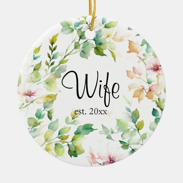 Elegant green botanical watercolor wildflowers  ceramic ornament (Front)