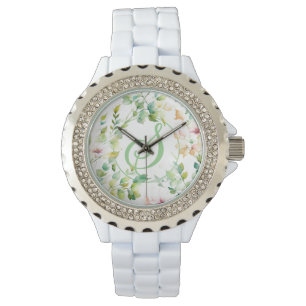 Elegant green botanical watercolor wildflowers  watch