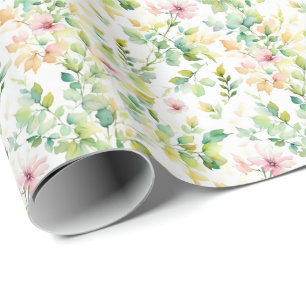 Elegant green botanical watercolor wildflowers  wrapping paper