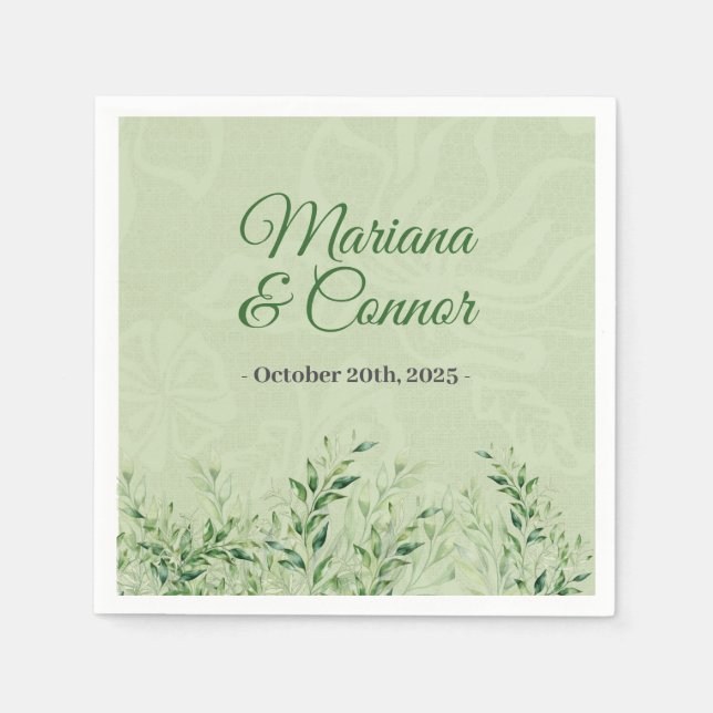 Elegant Green Botanical Wedding  Napkin (Front)