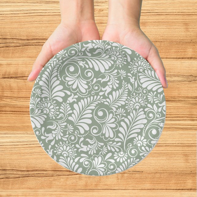 Elegant Green Botanical Wedding Paper Plate (Creator Uploaded)