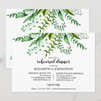 Elegant Green Botanical Wedding Rehearsal Dinner Invitation