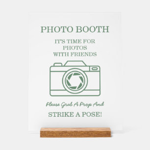 Elegant Green Botanical Wreath Wedding Photo Booth Acrylic Sign