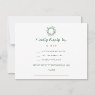 Elegant Green Botanical Wreath Wedding RSVP Card