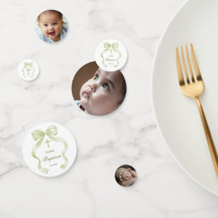 Elegant Green Bow Baptism Table Confetti